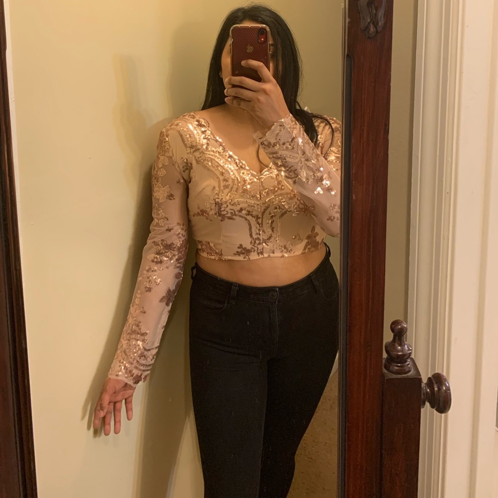 Rose gold sequin crop top